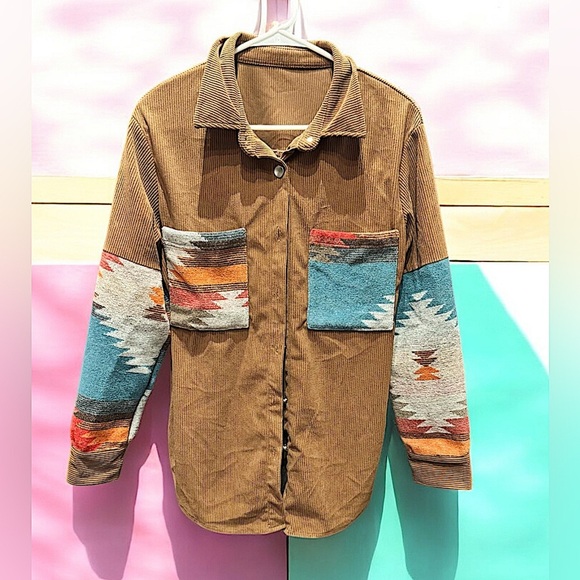 Aztec 100% polyester Brown Multicolor Men's coat SMALL - Picture 1 of 4